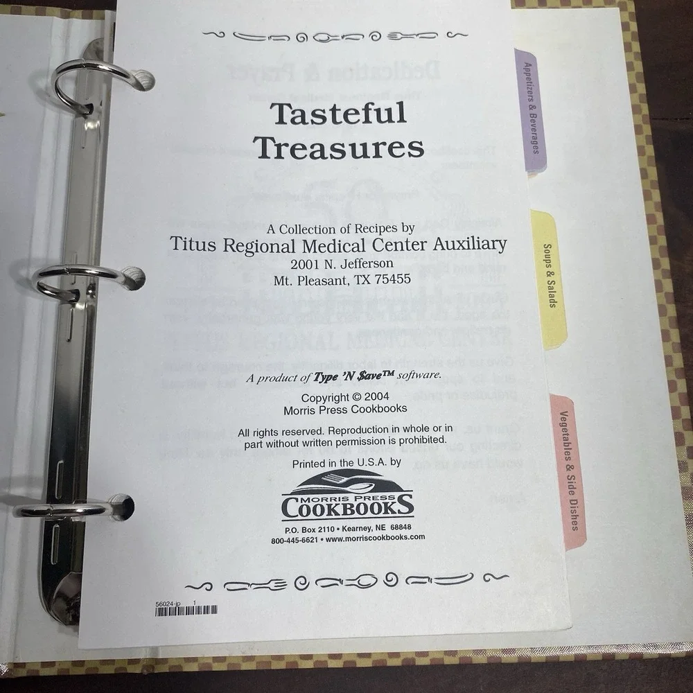 VTG Tasteful Treasures Titus Medical Center Texas Regional Cookbook Ring Binder